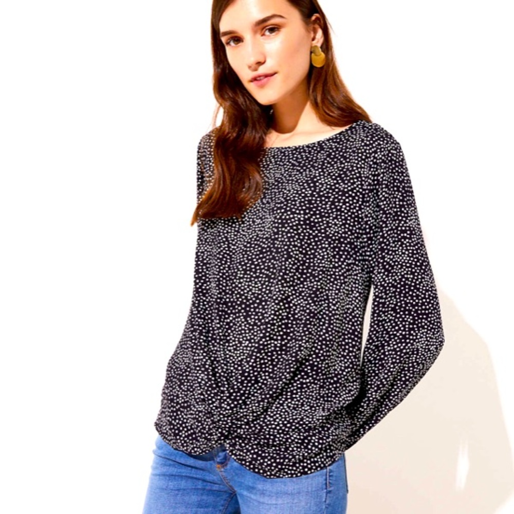 LOFT Dotted Mixed Media Twist Hem Top